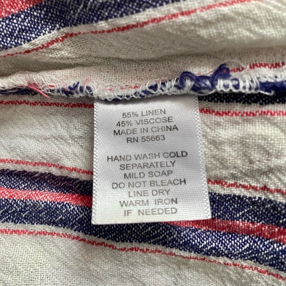 FOR CYNTHIA Linen Blend Striped Hooded Beachwear Sleeveless Tunic Top Women’s L - Picture 7 of 7